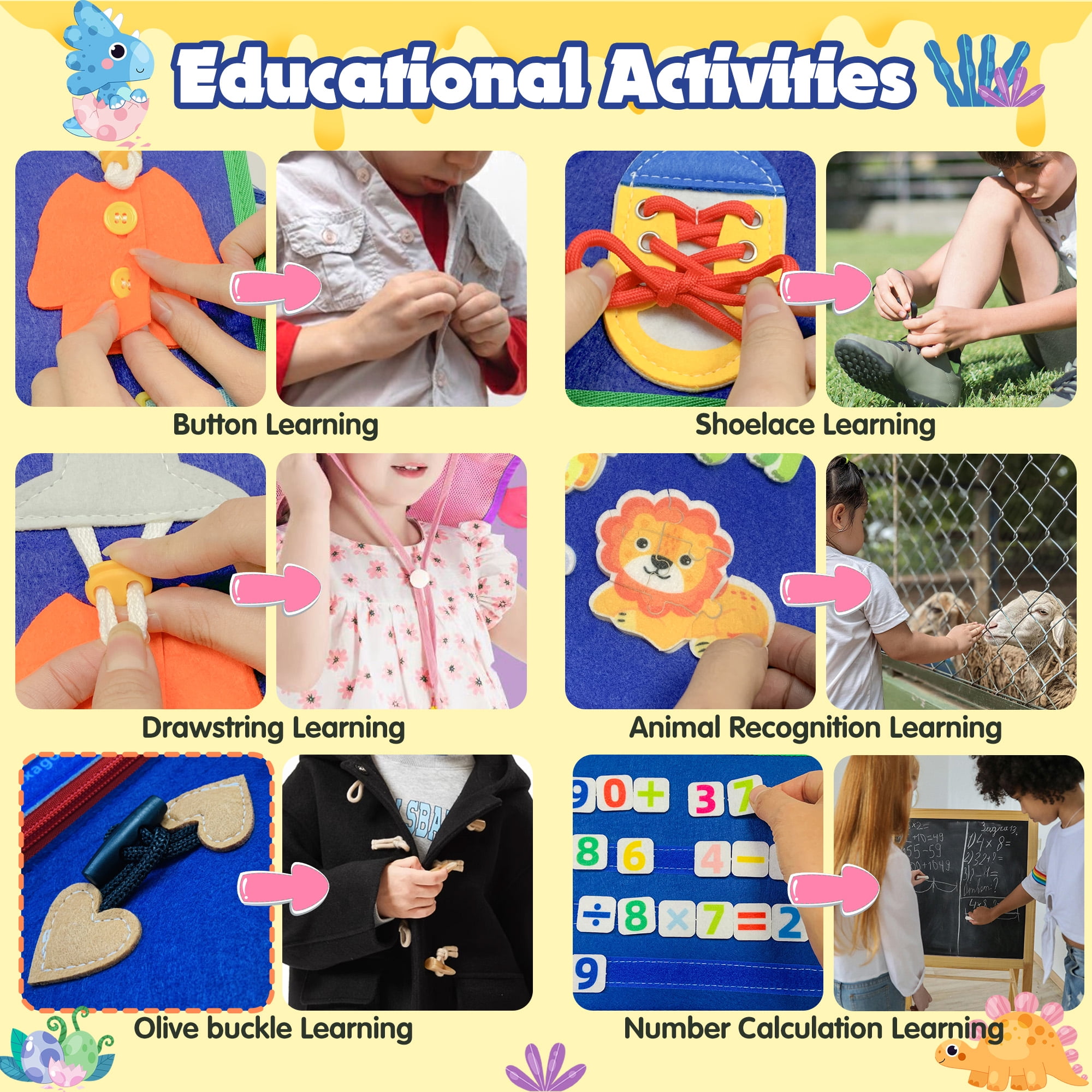 Busy Board - Montessori Busy Book for Toddlers, Preschool Learning Activities Book, Educational Toy for Travel, Learning Motor Skills