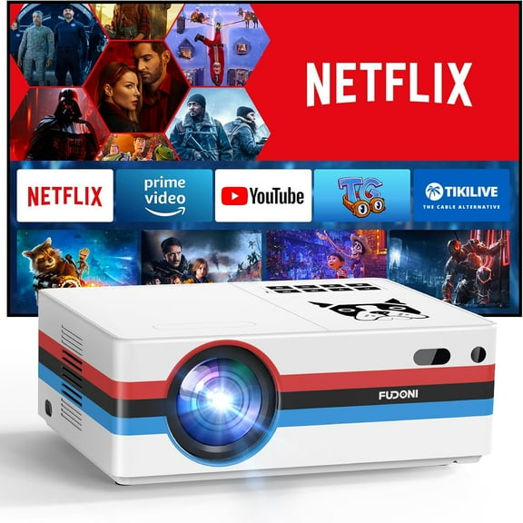 FUDONI Native 1080P Projector with WiFi 6 & Bluetooth 5.4 Auto 6D Keystone Max 300" Screen