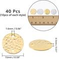 thumbnail image 2 of 40Pcs 2 Styles Disc Charms Flat Round Charms 2 Colors Brass Links Connectors Charm Stamping Charms Dangles Pendants for DIY Earrings Findings Handcraft Supplies Hole: 1.2~1.6mm for diy, 2 of 5