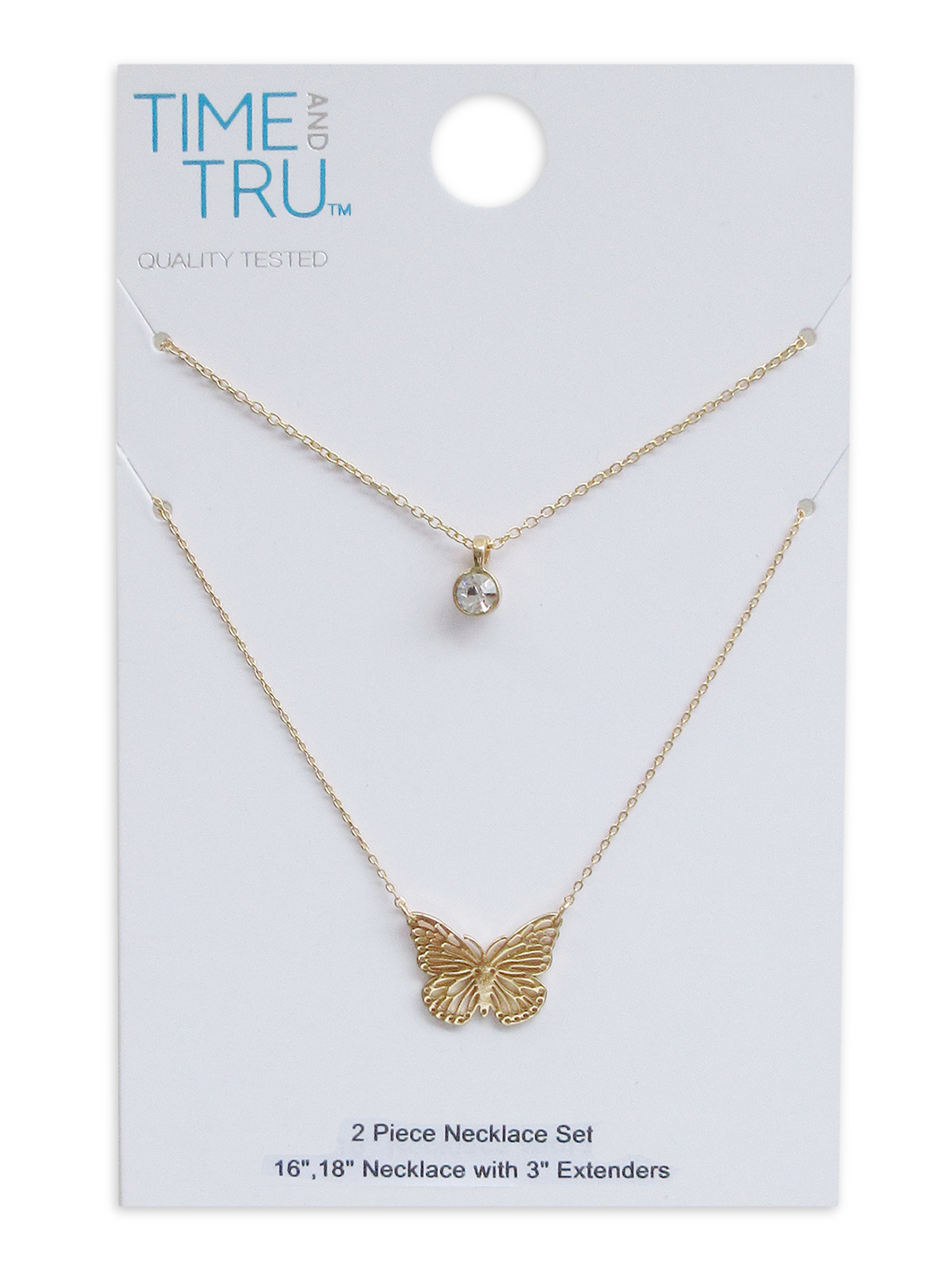 Time And Tru Women's Gold Tone Butterfly and Crystal Pendant Necklace Set photo 2