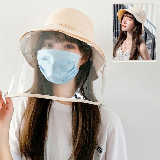 Women Bucket Hat Removable Protective Face Shield Clear Visor Transparent Cover Anti Splash Summer Sun Hat Fishing Beach Travel Caps Casual Hats