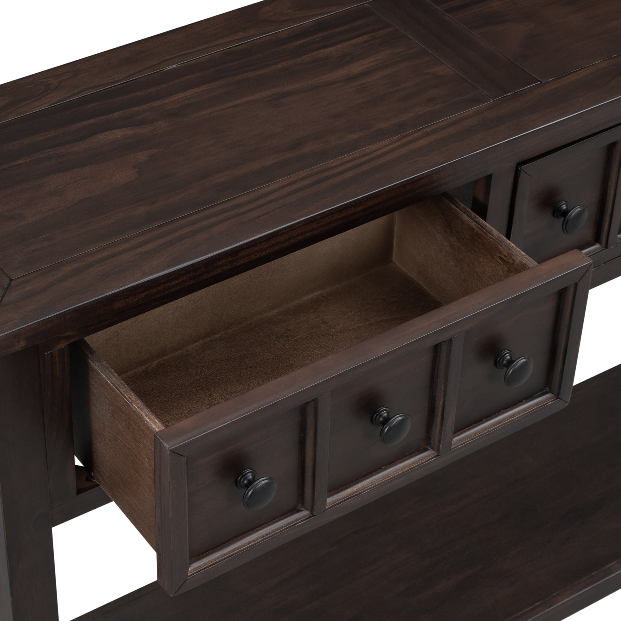 EUROCO 60" Rustic Console Table Sofa Table, Entryway Wood Table with 4 Drawers and Bottom Shelf for Storage, Espresso