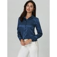 thumbnail image 3 of Unique Bargains Women's Lapel V Neck Long Sleeve Silk Office Work Top 2XL Dark Blue, 3 of 6