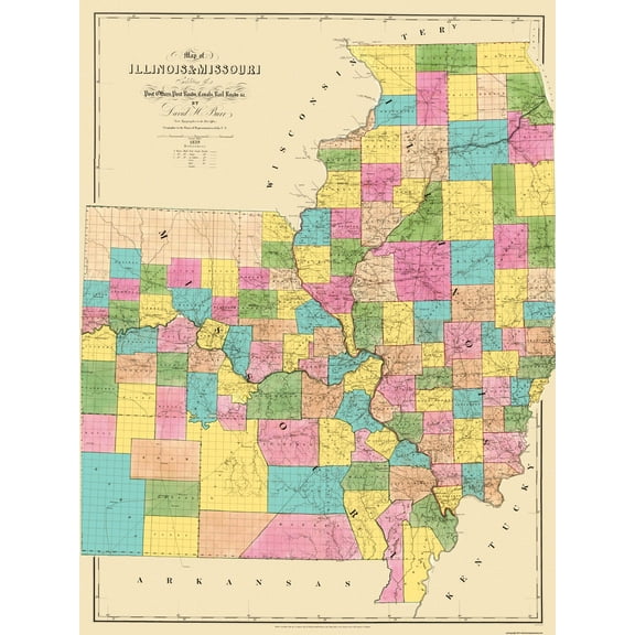Historic State Map - Illinois Missouri - Burr 1839 - 23 x 30.63 - Vintage Wall Art