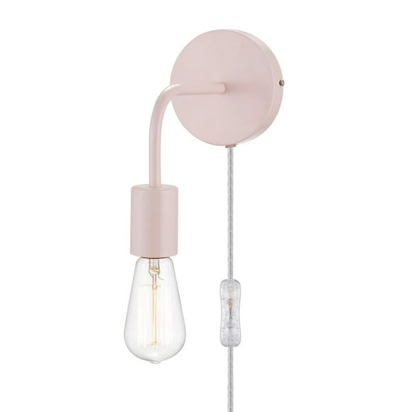 Applique murale enfichable ou fixe à 1 ampoule Walter de Novogratz x Globe, rose tendre, cordon transparent de 6 pi, interrupteur à bascule sur le cordon