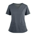 thumbnail image 2 of V-Neck Scrub Tops Women - Stretchy 4-Pocket Nurse Scrubs with Medical Uniform Fit Gray M, 2 of 5