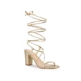 thumbnail image 1 of BLISSFUL STEP Women's Shoes Block Heel Open Toe Lace Up Crisscross Strap Party Sandals Gold 11, 1 of 7
