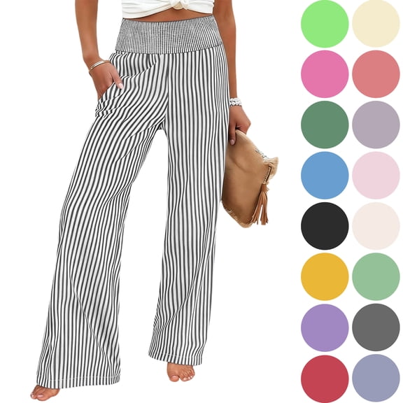 Women's Cotton Linen Pants Casual Elastic Loose Straight Wide Leg Trousers With Pocket Pants