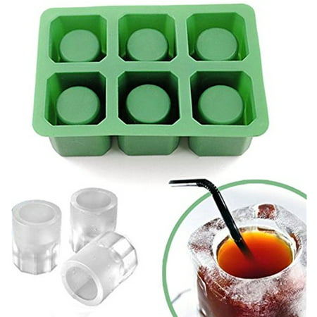 IClover Silicone Ice Shot Glass Mold, 6 cups Square Green Ice Cube Tray,Jelly Tray ,Chocolate Mold ,Food Grade Silicone Ice Shot Party Pub