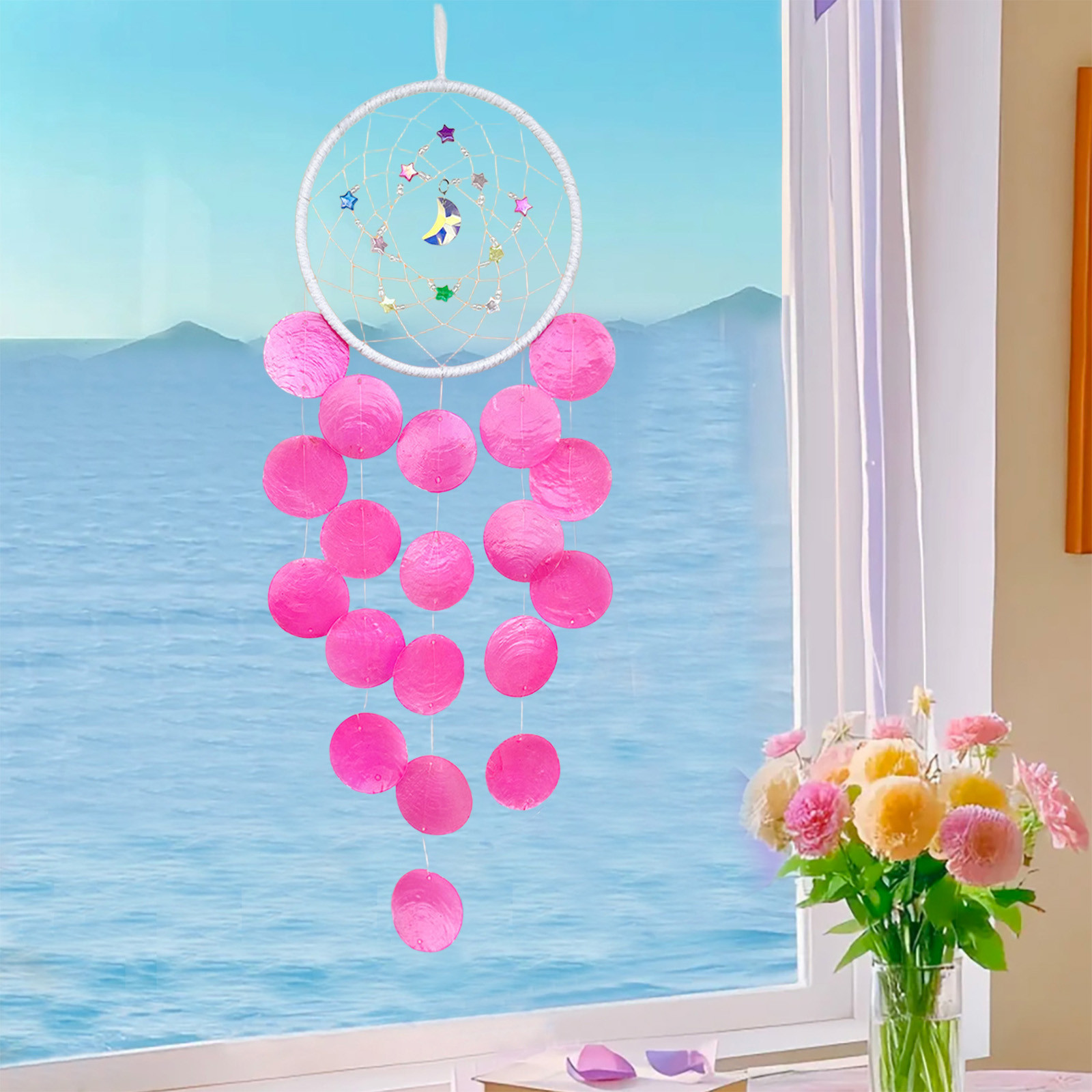 Specollect 1 Pcs Handmade Wind Chime Kit, Wooden Beads & Shells, Soothing Sound, Craft Decor for Home Garden Balcony Window, Teacher Gift, Housewarming