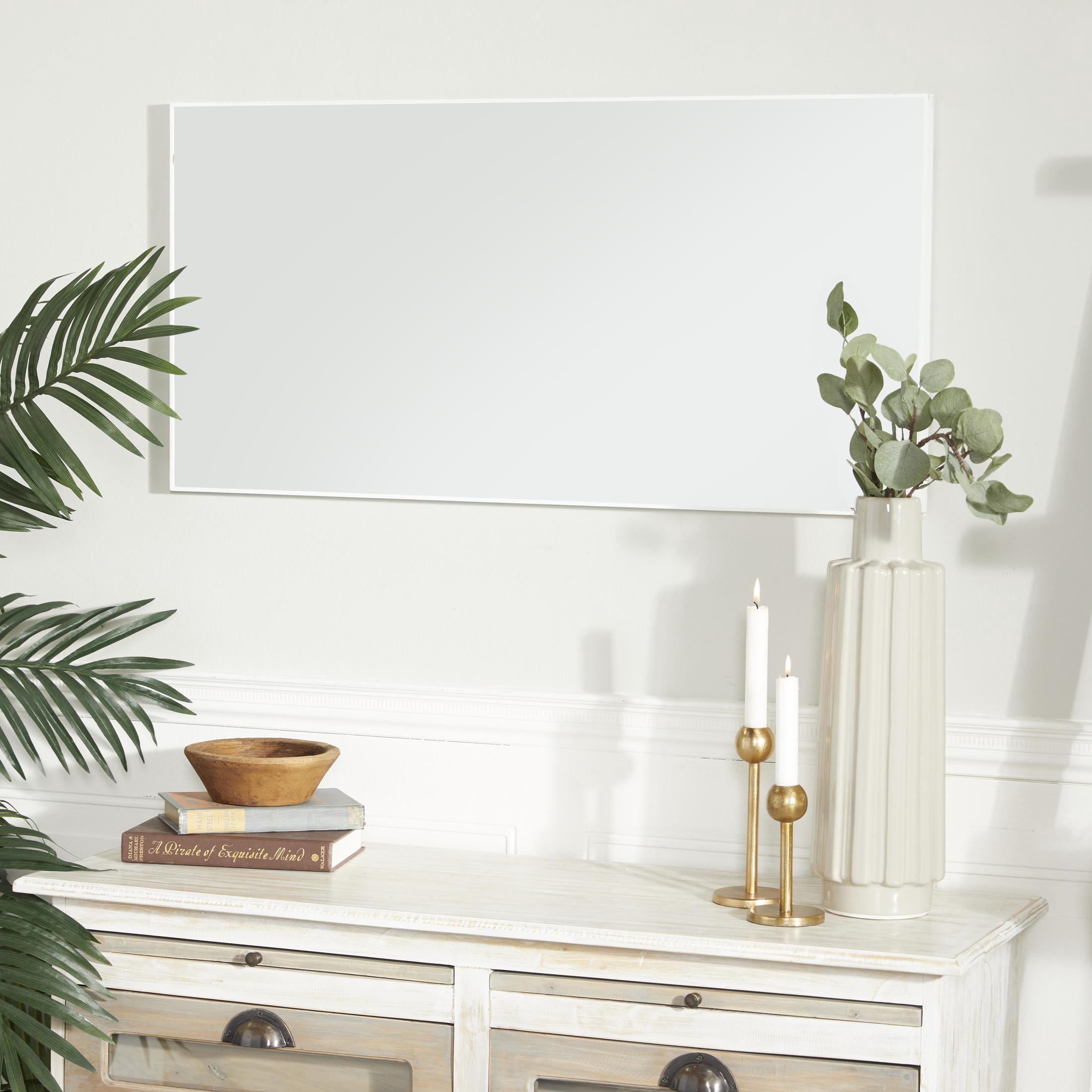 DecMode 18" x 36" White Wall Mirror with Thin Frame