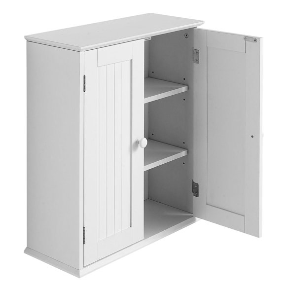 KFFKFF Bathroom Wall Cabinet, 2 Doors and Adjustable Shelf, Over the Toilet Storage Medicine Cabinet Wall Mounted, Space Saving Hanging Organizer with Shelves, White