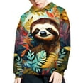 thumbnail image 5 of Xoenoiee Pullover Hoodies Retro Palm Monstera Sloth Pattern Hooded Sweater for Kids Long Sleeve Tops with Kangaroo Pocket Fall Winter Athleticwear for Workout, S, 5 of 7