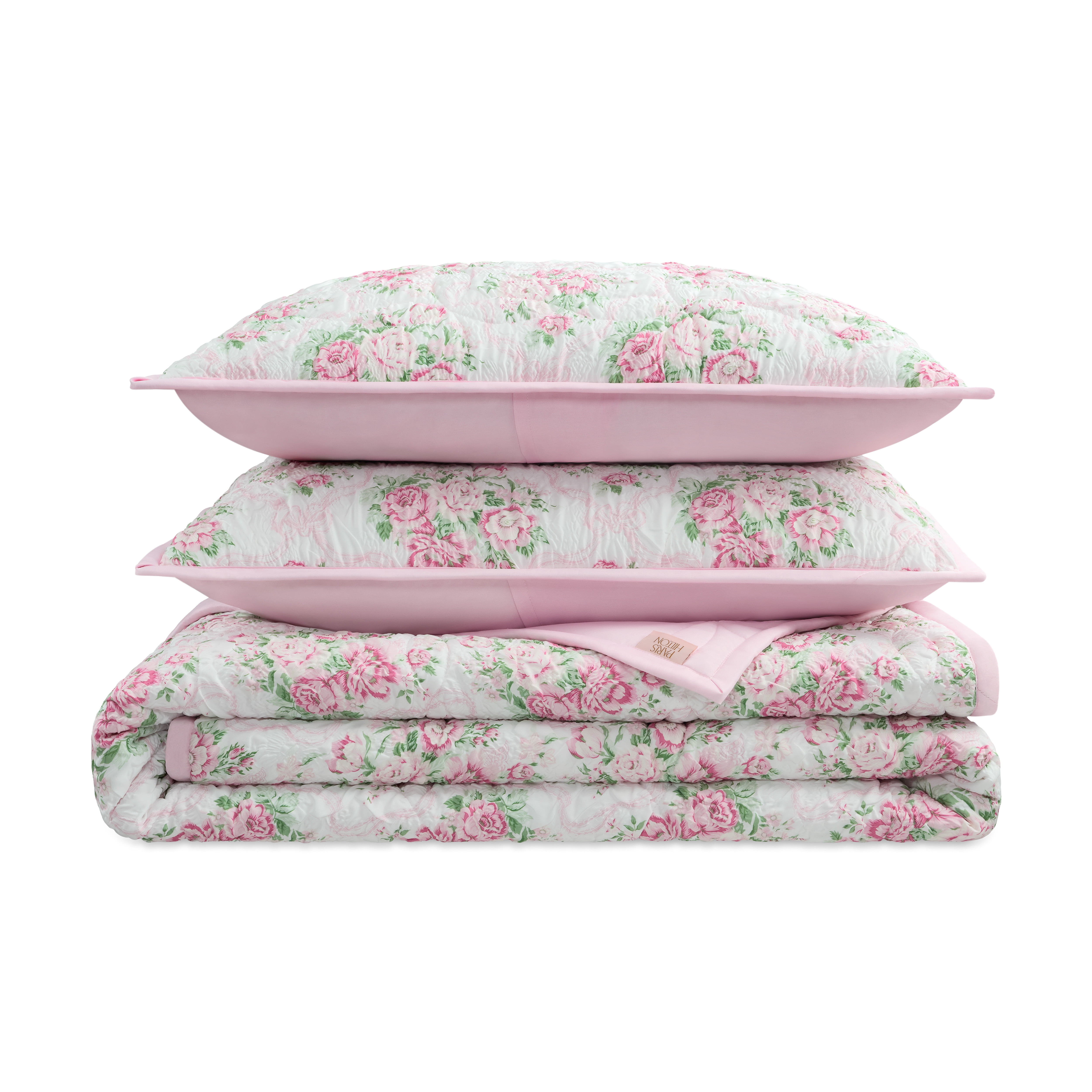 Paris Hilton Coquette Blush Pink Floral Quilt Set, Full/Queen, Reversible 3-Piece Bedding, Lightweight
