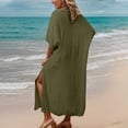 thumbnail image 6 of Oksale Womens Bathing Coverups Soft Cozy 3/4 Sleeve Cotton Dress Casual Button Down Beach Cover Ups Army Green Free Size, 6 of 10
