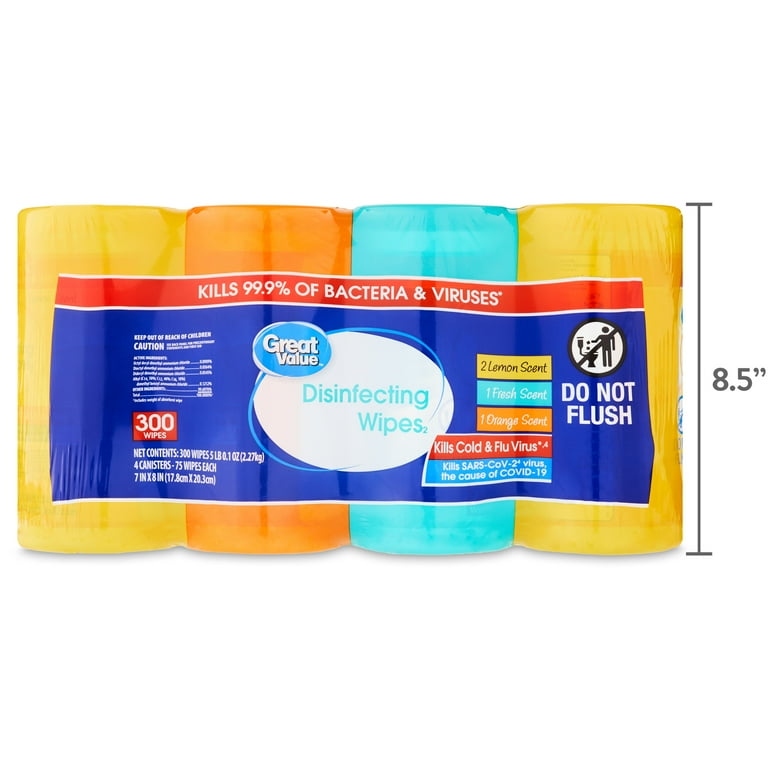 Great Value Disinfecting Wipes 4 Pack 300 Total Wipes