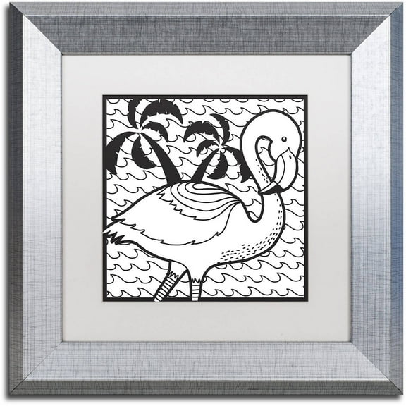 Trademark Fine Art "Flamingo" Canvas Art by Hello Angel, White Matte, Silver Frame