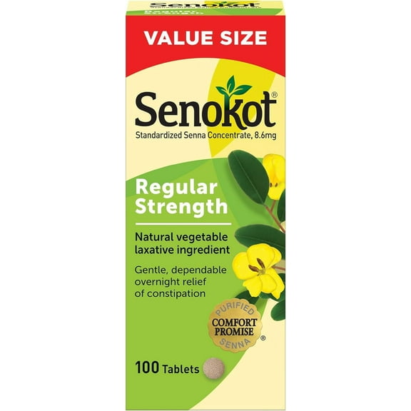 Senokot Regular Strength Tablets Natural Vegetable Laxative Ingredient, 100 Count