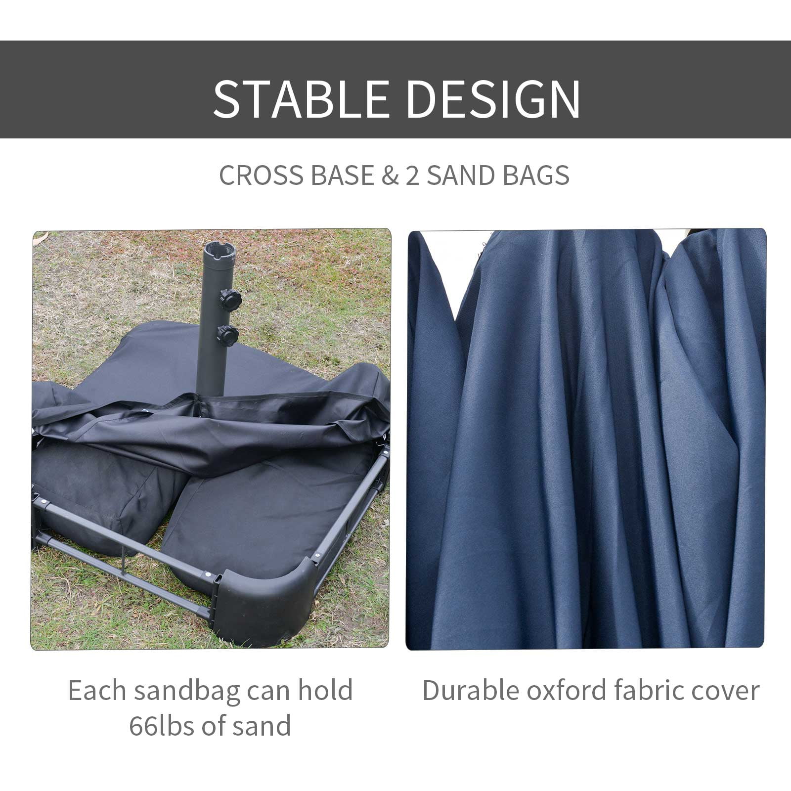 Outsunny Patio Umbrella 15' Steel Rectangular Outdoor Double Sided Market with base, Sun Protection & Easy Crank for Deck Pool Patio, Dark Blue