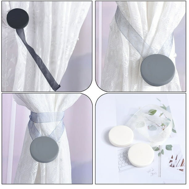 Sujetos magnéticos para cortinas - Imanes fuertes sin ganchos para taladros - Negro/blanco/gris - Anclajes de plástico de 4 cm para dormitorio, baño, salón