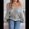 thumbnail image 4 of Tops de Crochet para Mujer, Suéteres con Hombros Descubiertos, Ropa de Playa de Punto Calado de Larga de Verano Gris S, 4 of 10