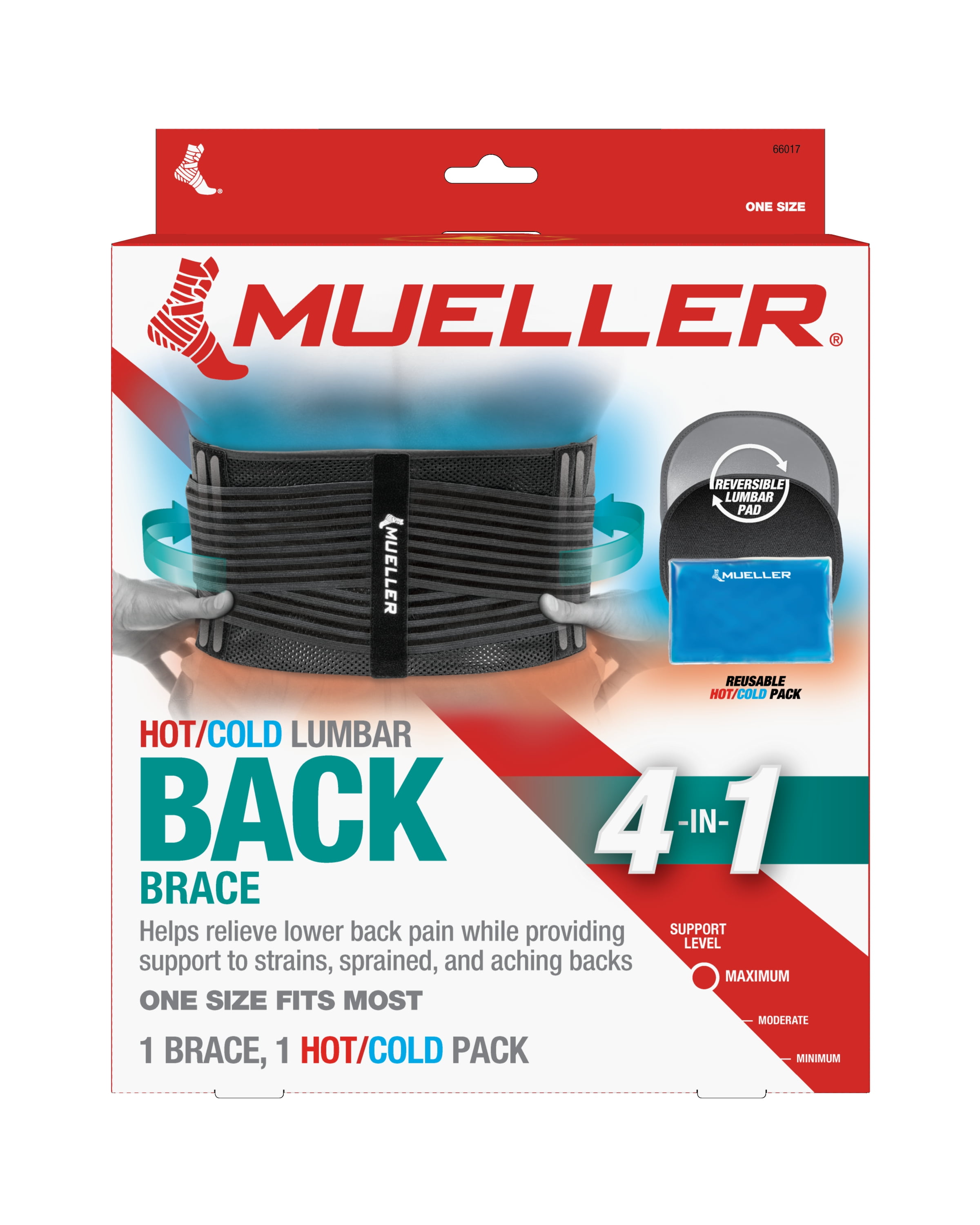 Mueller Lumbar 4-in-1 Back Brace with Hot Cold Pack