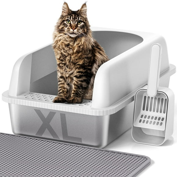 Caja de arena para gatos Henkelion de acero inoxidable extra grande de 35 L