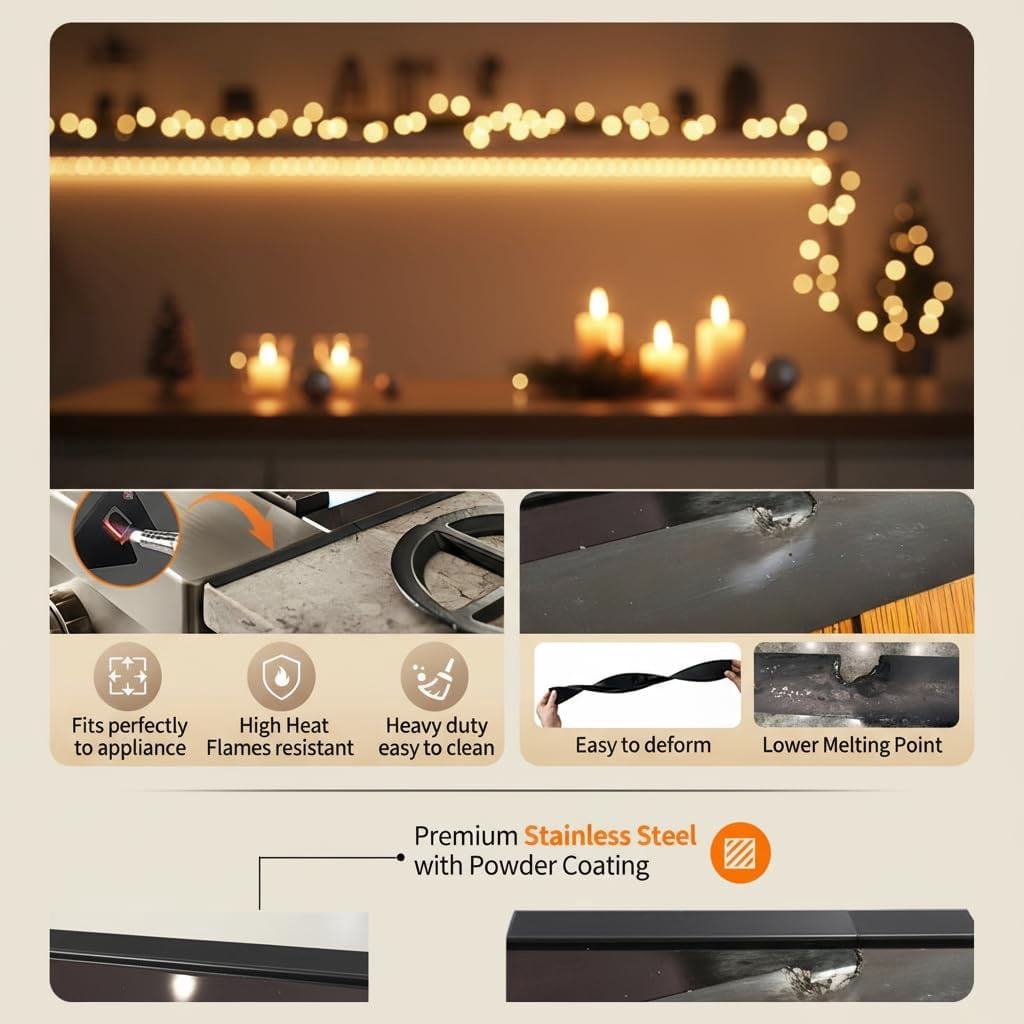 Retractable Black Stove Gap Covers (2 Pack) - Stainless Steel Gap Filler for Stove and Countertop, Heat Resistant Oven Side Guards, Adjustable Length 13.8" to 27.6", Easy to Clean