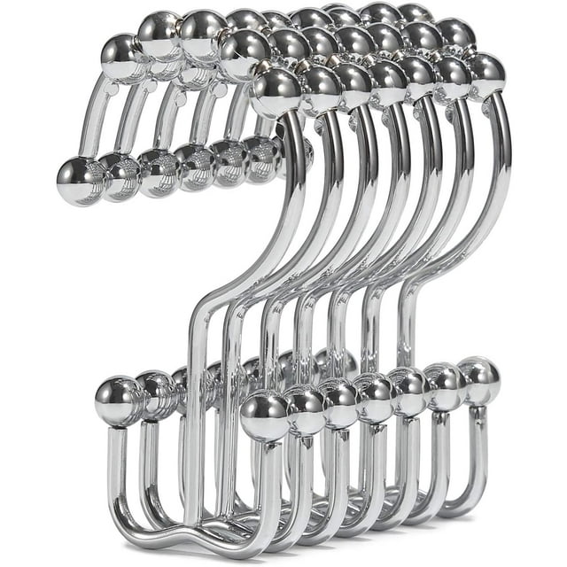 Ganchos para cortinas de ducha, anillos para cortinas de ducha, ganchos para cortinas de ducha de acero inoxidable Ganchos de ducha deslizantes dobles inoxidables para cortinas, cortinas de JFHHH pequeña