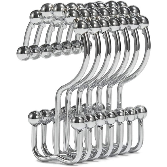 Shower Curtain Hooks, Shower Curtain Rings, Stainless Steel Shower Curtain Hooks Rust Proof Free Sliding Double Shower Hooks for Curtain, Shower Curtains & Liners