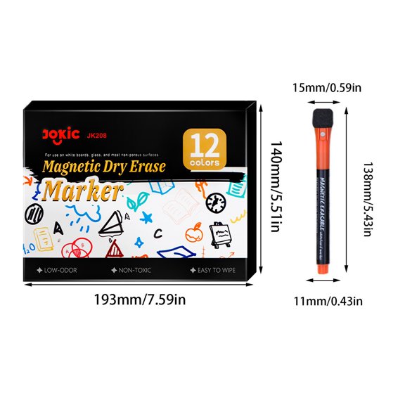 Aodebiao 2 Packs Magnetic Dry Erase Markers Fine Tip Low Odor Whiteboard Pens with Built-in Eraser Office Supplies Board Markers for Planning Fridge Glass