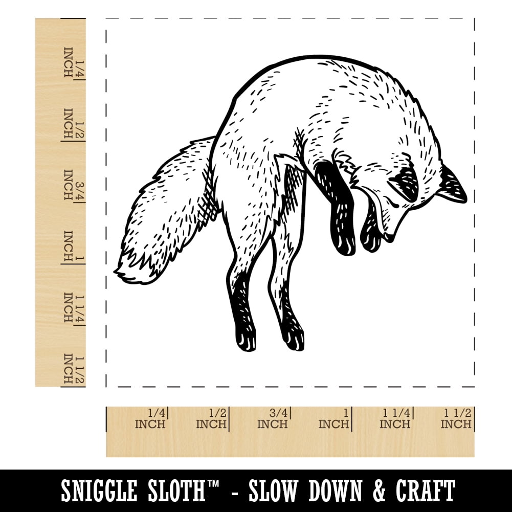 Jumping Leaping Fox Self-Inking Rubber Stamp Ink Stamper - Red Ink - Large 1-1/2 Inch