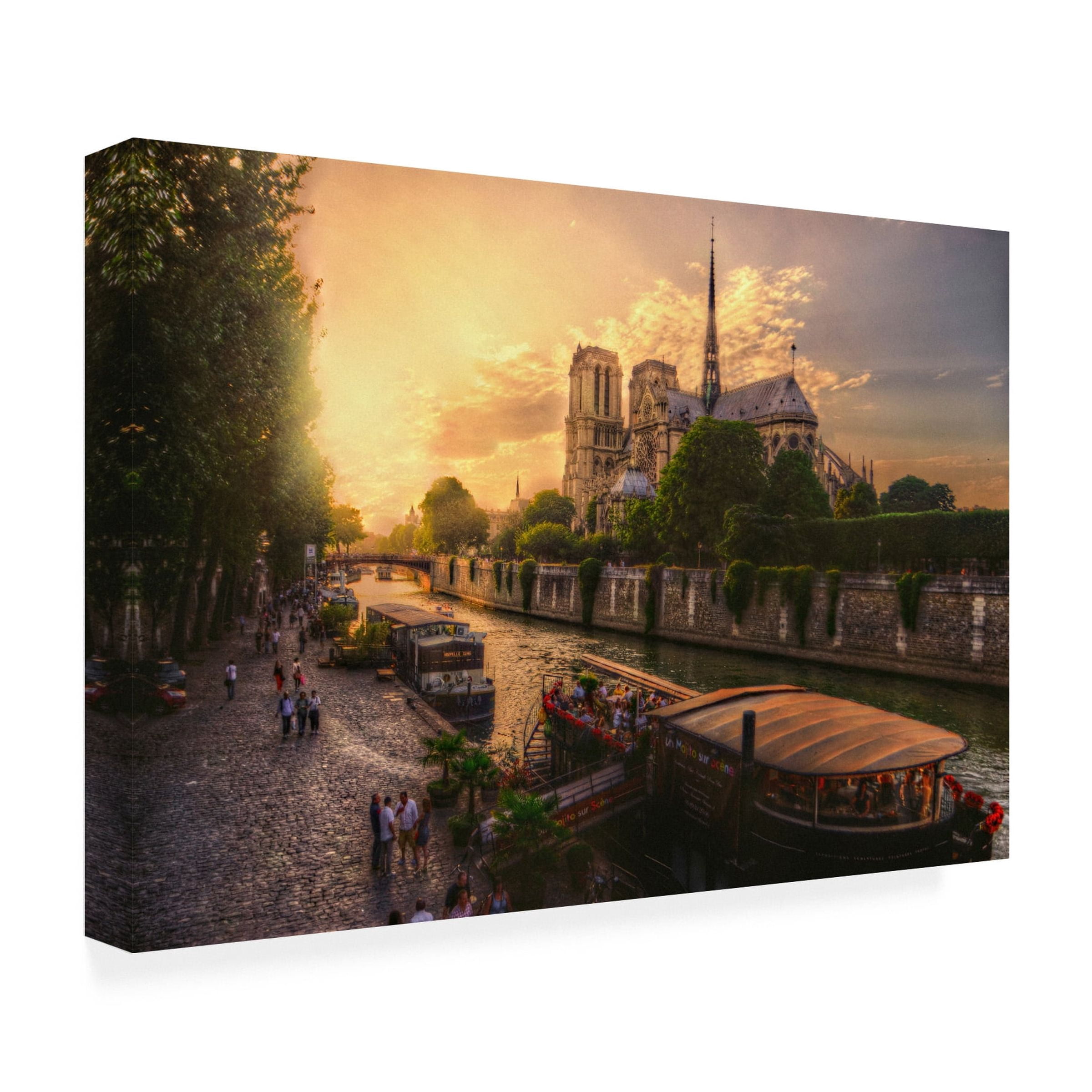 Canvas Wall Art - Mohamed Kazzaz 'Cathacdrale Notre Dame De Paris' Wall Art for Living Room, Bedroom, or Office DÃ©cor by Trademark Fine Art - 32 x 22 Inches