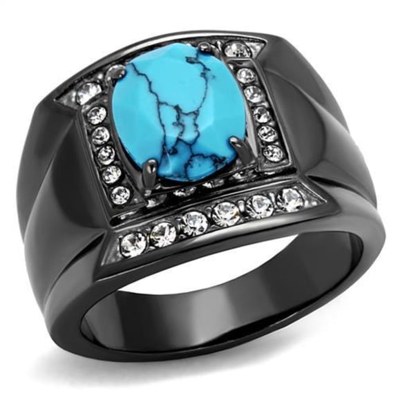 Luxe Jewelry Designs Men's Stainless Steel Ring with Sea Blue Synthetic Turquoise Stone, Size 8