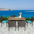thumbnail image 4 of Gymax 7PCS Patio Dining Furniture Set Yard w/ Wooden Tabletop Turquoise Cushions, 4 of 10