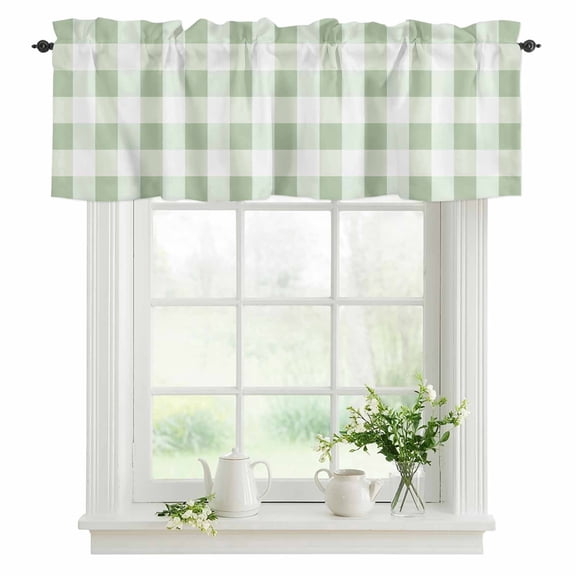 Bedliving Green White Plaid Window Valance for Kitchen Bathroom Laundry Room, 54 x 18 Inch Rod Pocket Short Curtain, 1 Panel