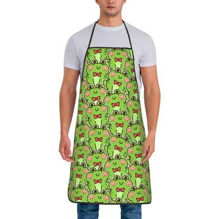 

Lukts Cute Green Frog Print Unisex Tie-Up Aprons Bibs for Chef Kitchen Grill Beverage Shop