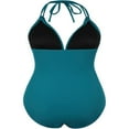 thumbnail image 3 of Women‘s Summer Swimsuit Jumpsuit  Solid Color V-Neck Ruched Triangle Bikini Slim Fit Beachwear, 3 of 7