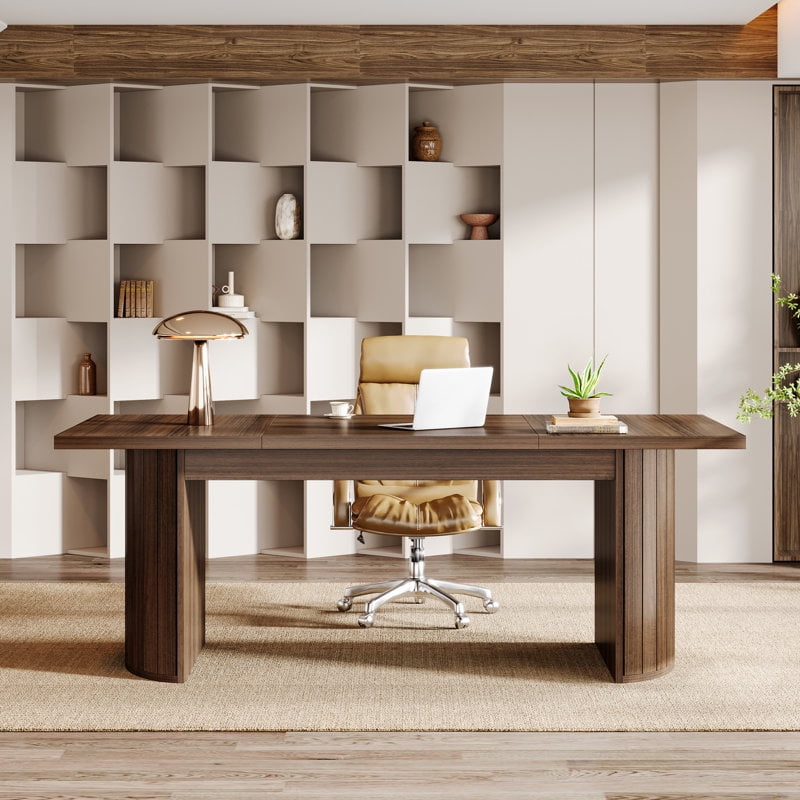 Tribesigns 78.74" Long Executive Desk, Farmhouse Wood Computer Office Desk with Wooden Double Pedestal for Home Office (Deep Brown)