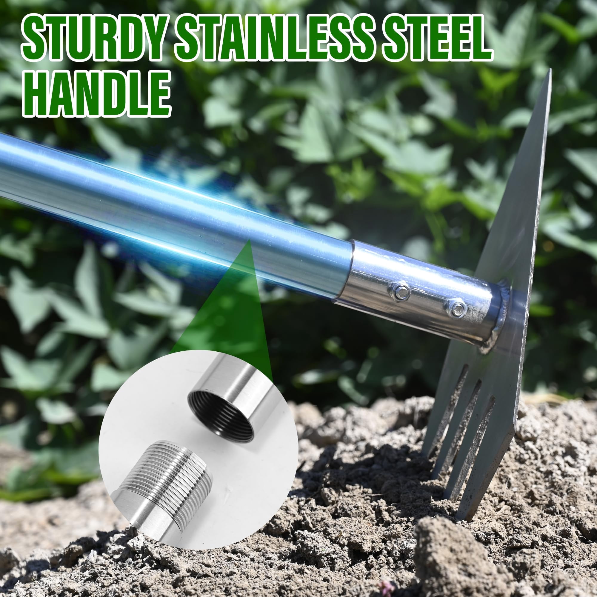 Garden Hoe Tool And Weeder  56 Inch Long Handle Cultivator With Stainless Steel Heavy Duty Hand Tiller For Weeding Digging Loosening Soil Removing Moss