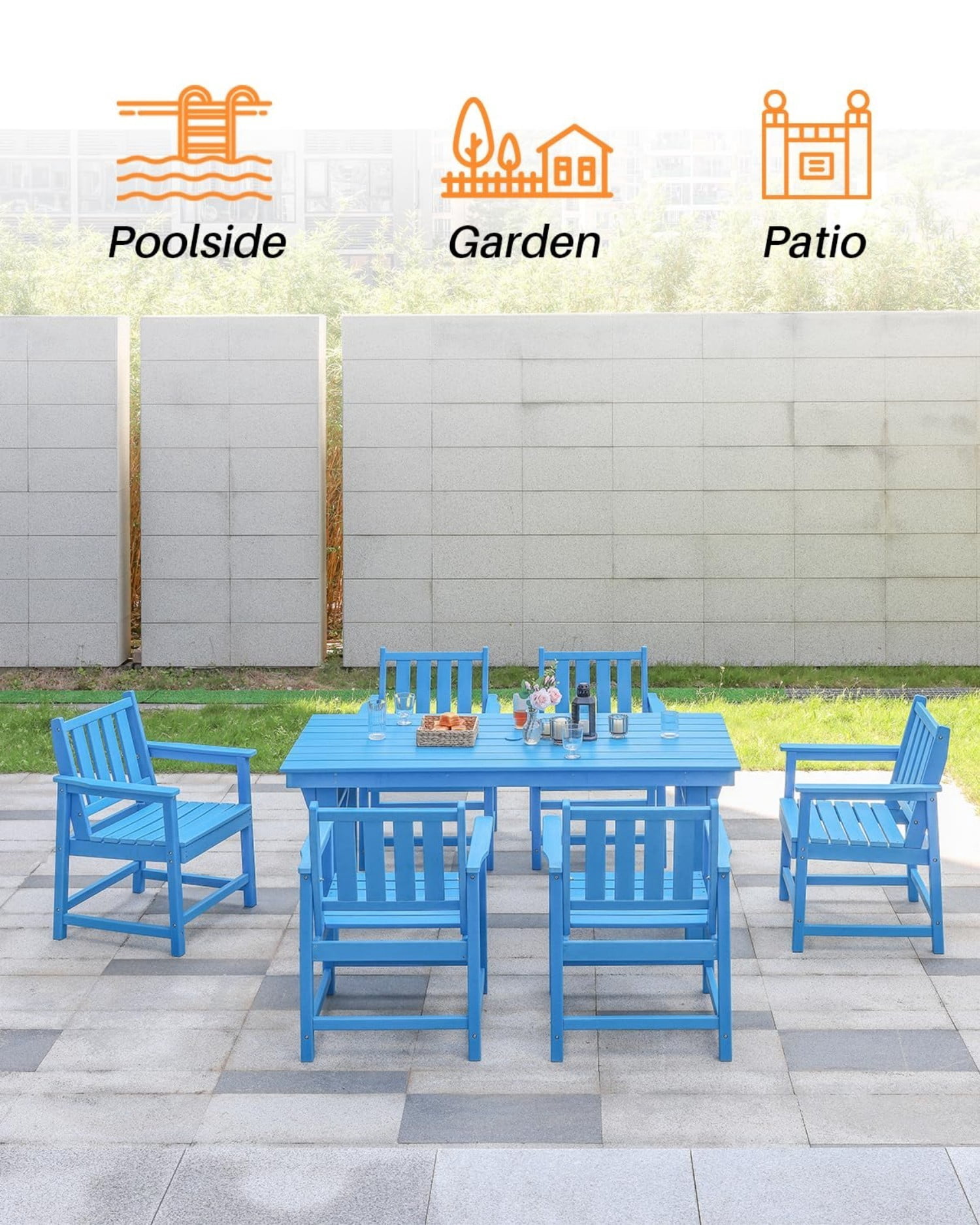 Patio Dining Chair Set of 2, HDPE Outdoor Dining Chairs with Ergonomic Backrest, All Weather Patio Chairs for Backyard, Deck, Garden, Poolside, Sky Blue