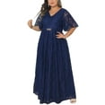 thumbnail image 4 of Agnes Orinda Women's Plus Size Easter Wedding Guest Dress Ruffled Short Sleeves Mesh Embellishment Evening Gowns Formal Party Maxi Dresses with Belt 1X Navy Blue, 4 of 6