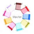 thumbnail image 2 of 50pcs/lot (4 Size) Organza Gift Bag Jewelry Packaging Bag Wedding Party Goodie Packing Favors Cake Pouches Drawable Bags Present lake blue 9x12cm, 2 of 6