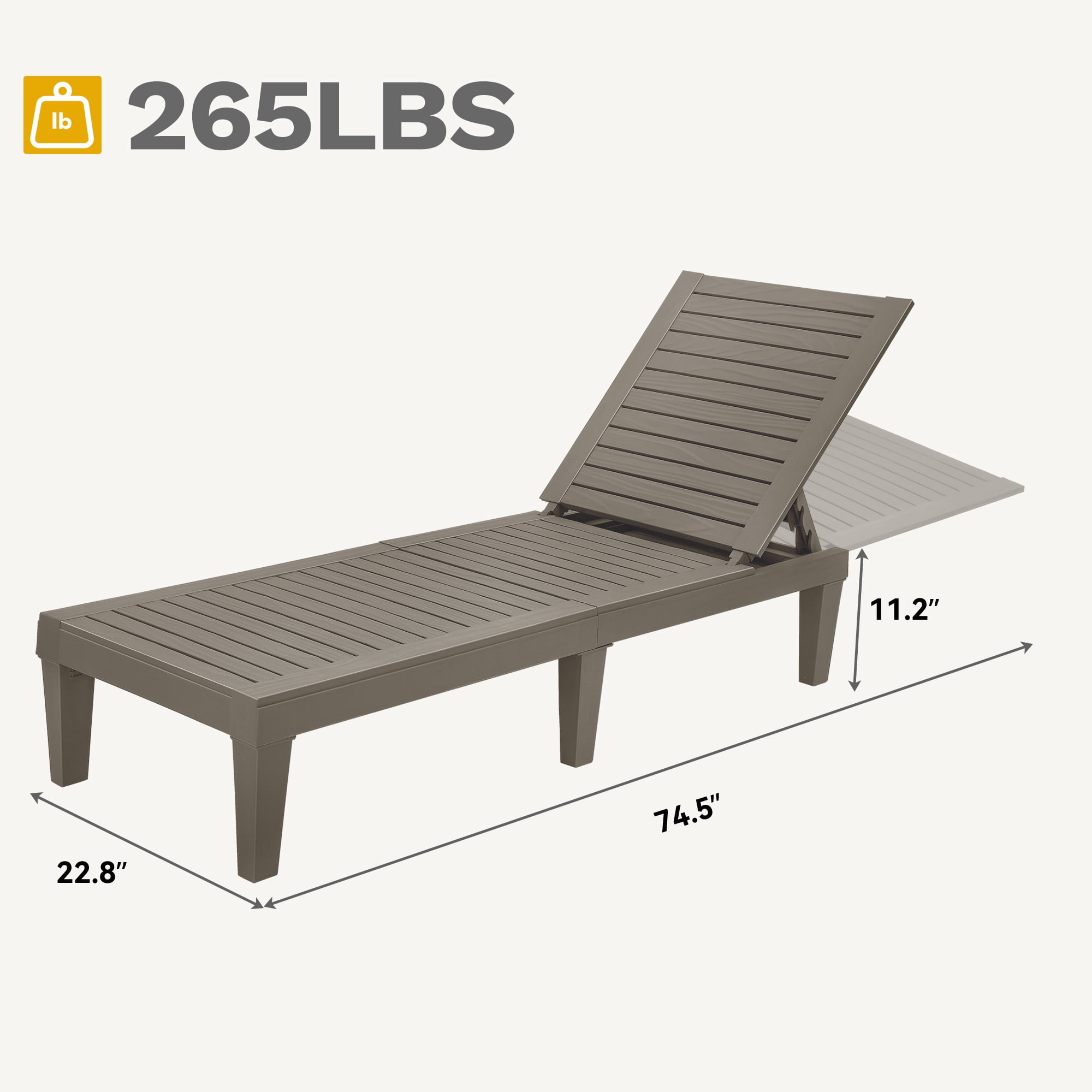 Uforic 1 Pcs Patio Chaise Lounge Chairs, Easy Assembly & Lightweight, Adjustable Outdoor Lounge Chairs, Brown
