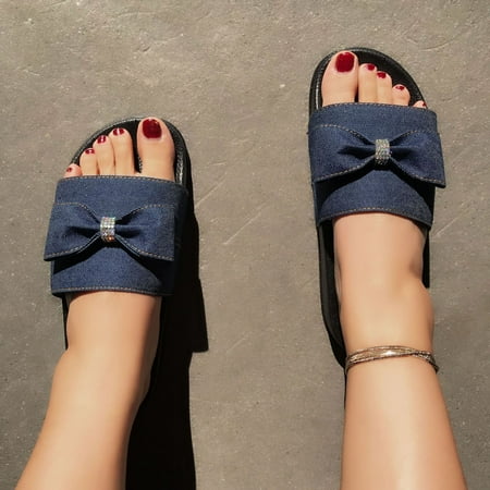 

〖Yilirongyumm〗 Blue 40 Sandals Women Summer Denim Comfortable Slippers Sandals And Bowknot Women s Fashion Women s Sandals