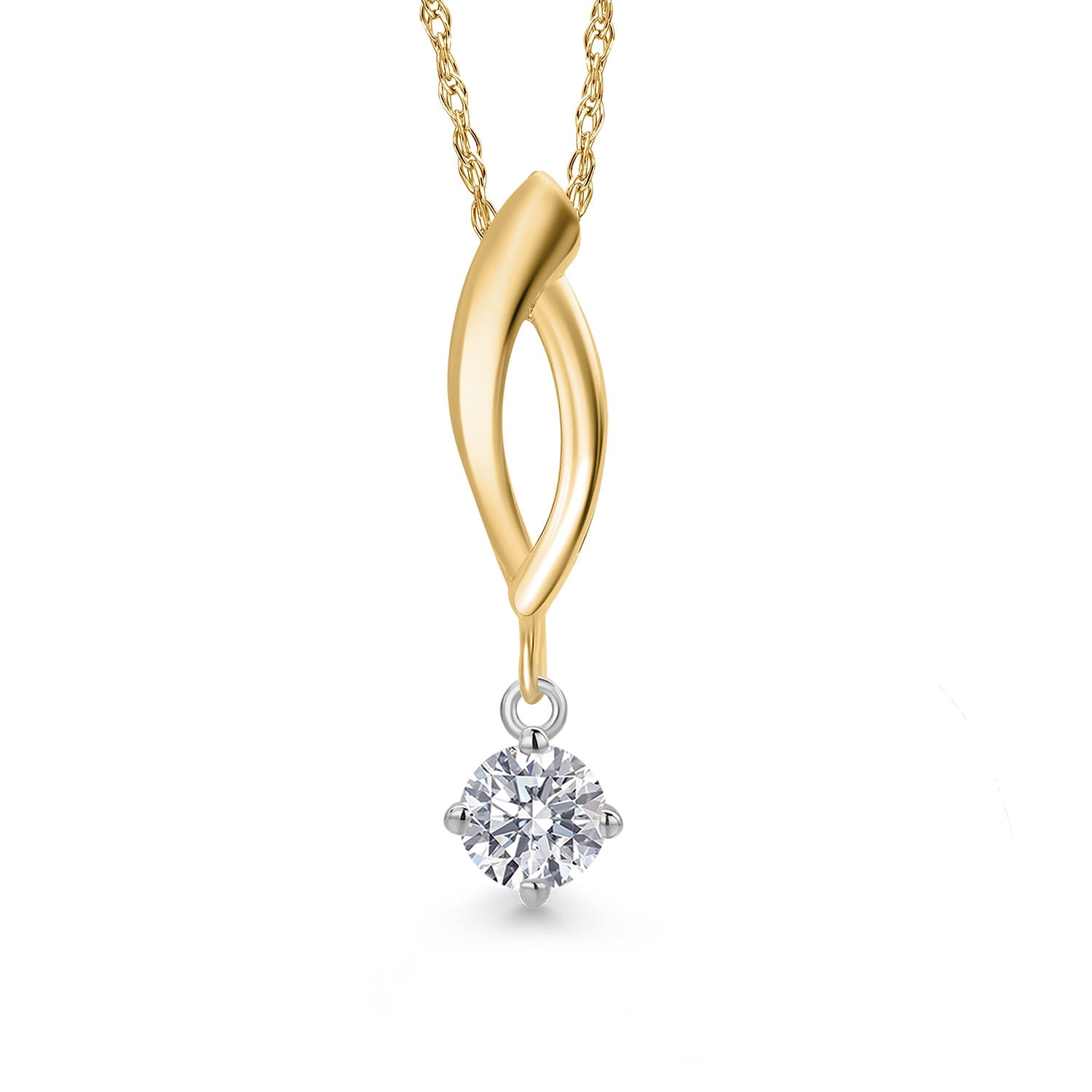 Gem Stone King 925 Silver and 10K Yellow Gold Lab Grown Diamond Pendant Necklace for Women | 0.25 Cttw | Gemstone April Birthstone | Round 4MM | With 18 inch 10K Yellow Gold Chain