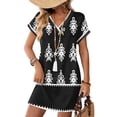 thumbnail image 2 of CHIUNL Summer Dresses for Women, V Neck Short Sleeve Ethnic Floral Mini Dress with Pockets, Casual Boho T-Shirt Dress, Fashion Vacation Outfits for Beach, Women Clothing (Black L), 2 of 8
