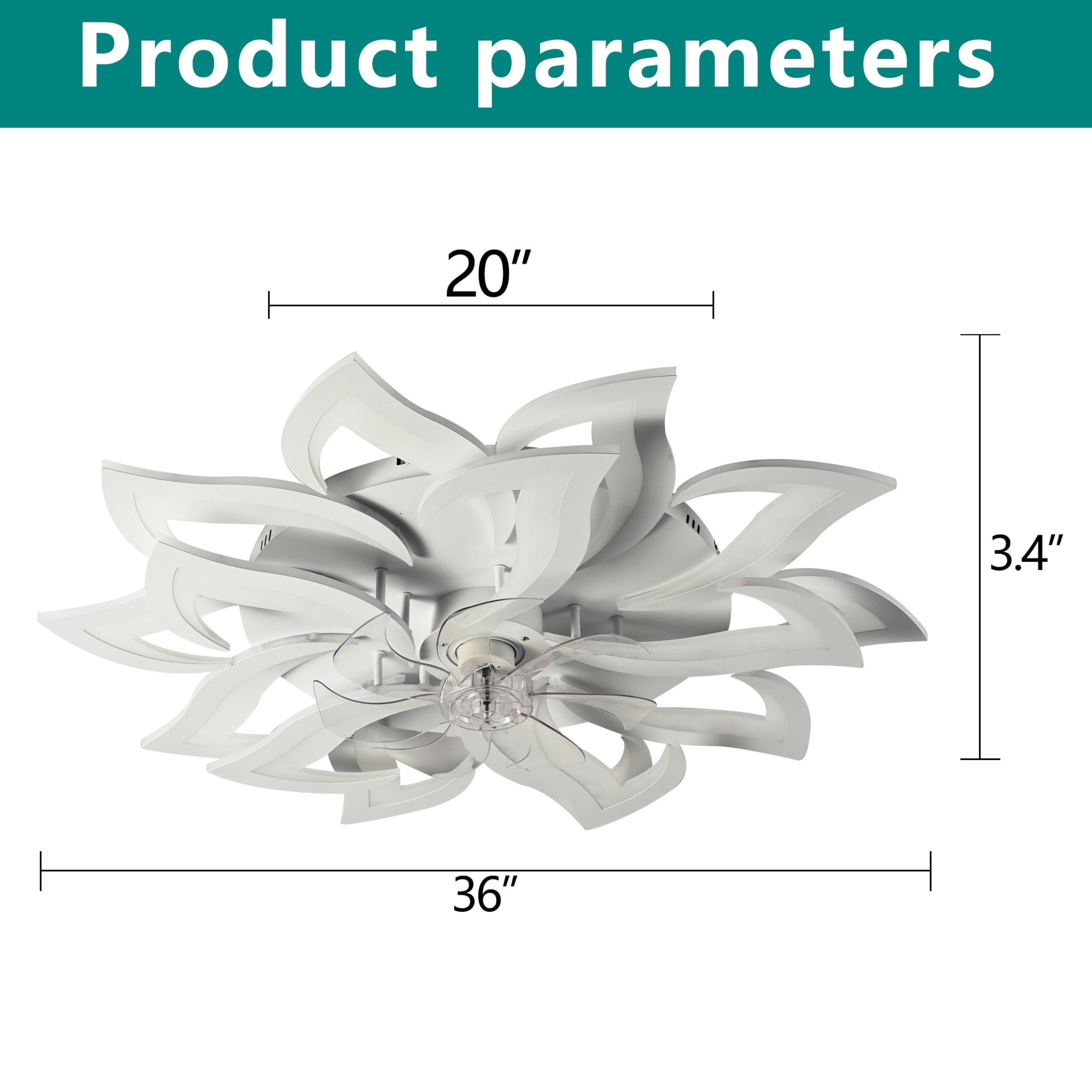 GDF Studio 15-Head Flower Modern Ceiling Fan with LED Lights & Remote Control, Low Profile Flush Mount Fandelier, White