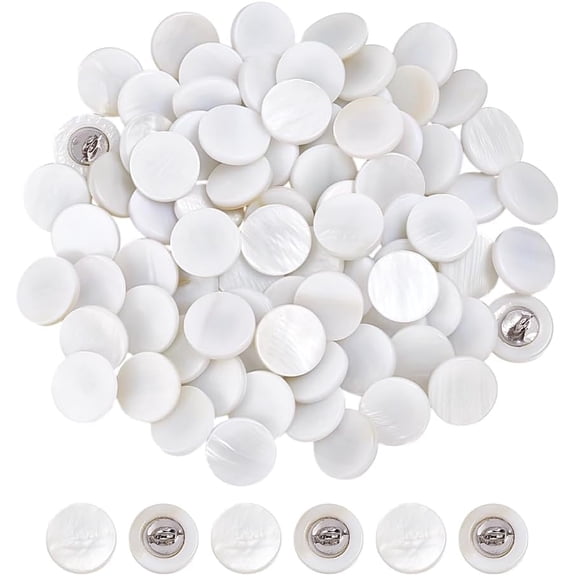 60Pcs White Shell Shank Buttons 1-Hole Flat Round MOP Buttons with Shank