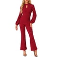 thumbnail image 2 of Mono de fiesta de manga larga de cintura alta con pantalones acampanados para mujer en rojo INSPIRE CHIC, 2 of 6